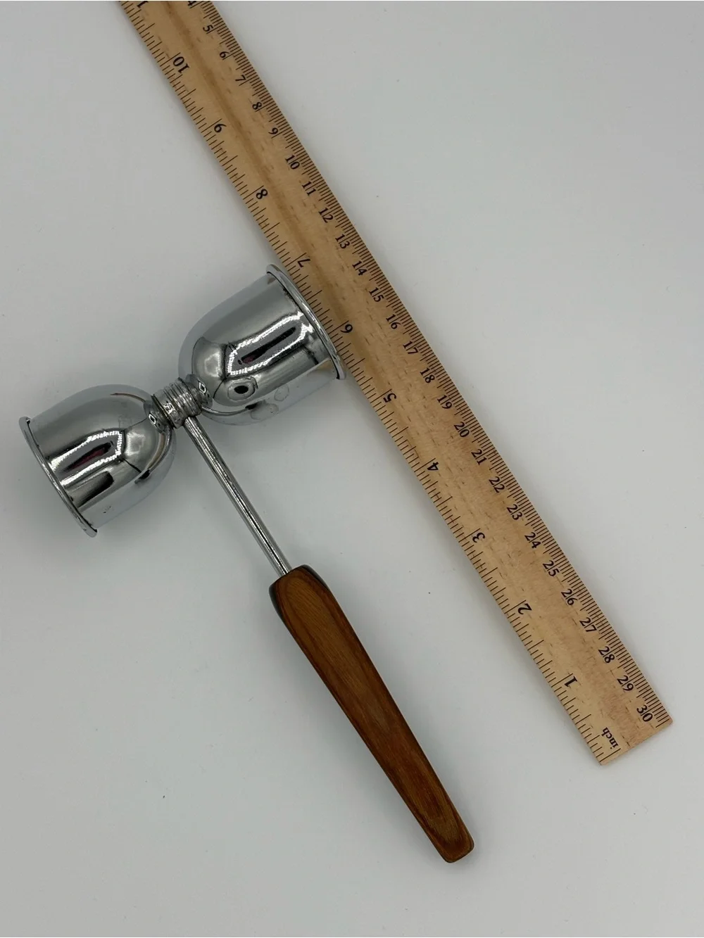 Vintage Barware Double Cocktail Jigger Wood Handle Chrome Mid Century